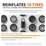 Compact black air compressor for inflating tires, with digital screen