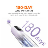Purple electric toothbrush with transparent battery compartment and bristle head