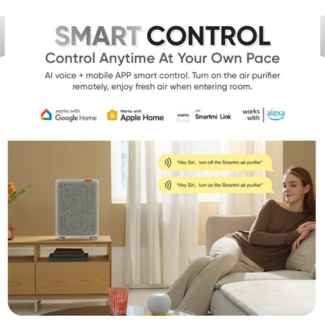 Smartmi E1 smart control graphic with voice and app control icons