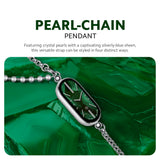 Xiaomi Smart Band 10 pearl-chain pendant strap with silver chain and green face.