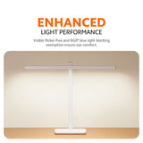 White LED desk lamp with slim light bar and adjustable upright stand.
