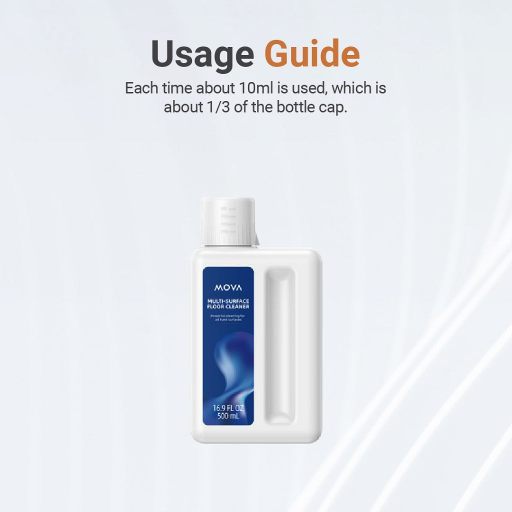 MOVA multi-surface floor cleaner 500 ml bottle with usage guide text