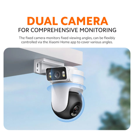Dual outdoor security camera with white body and two fixed lens modules