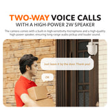 Outdoor security camera two-way voice call banner with door delivery and speaker icon