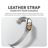 Xiaomi Smart Band 10 leather strap in light gray with metal pin buckle.