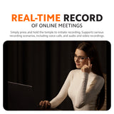Smart audio glasses on person, dark frame with clear lenses