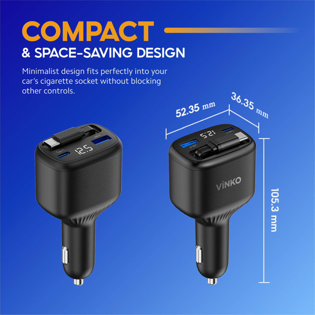 VINKO KV-1 100W Car Charger with Built-in USB-C Cable