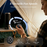 Black tower fan with circular control dial and button panel