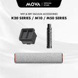 Black deodorant stick with raised dot pattern, shown with vacuum accessories
