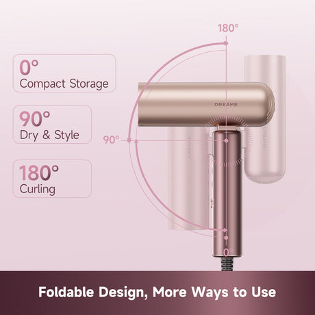 Foldable pocket hair dryer with compact nozzle and stand for storage