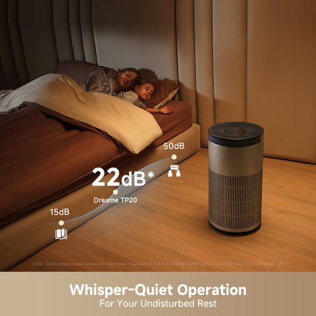 Dreame TP20 air purifier freestanding cylinder with dark top and vertical intake grille