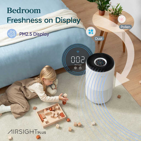 White tower air purifier with top grille and front perforated panel