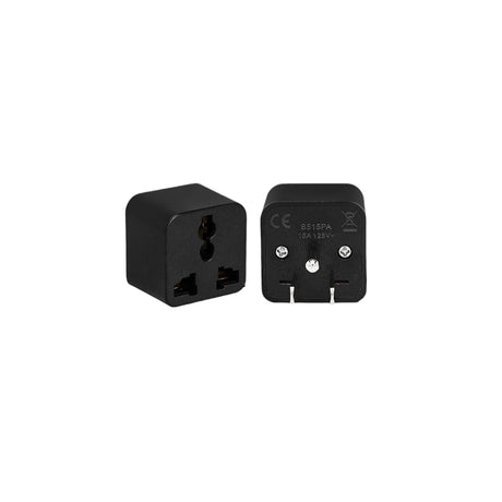 Universal travel adapter plug with prong socket and pin side, both pieces