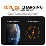 Reverse charging and fast charging graphic with smartphone battery icon