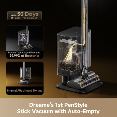 Cordless stick vacuum dock with auto-empty dust container