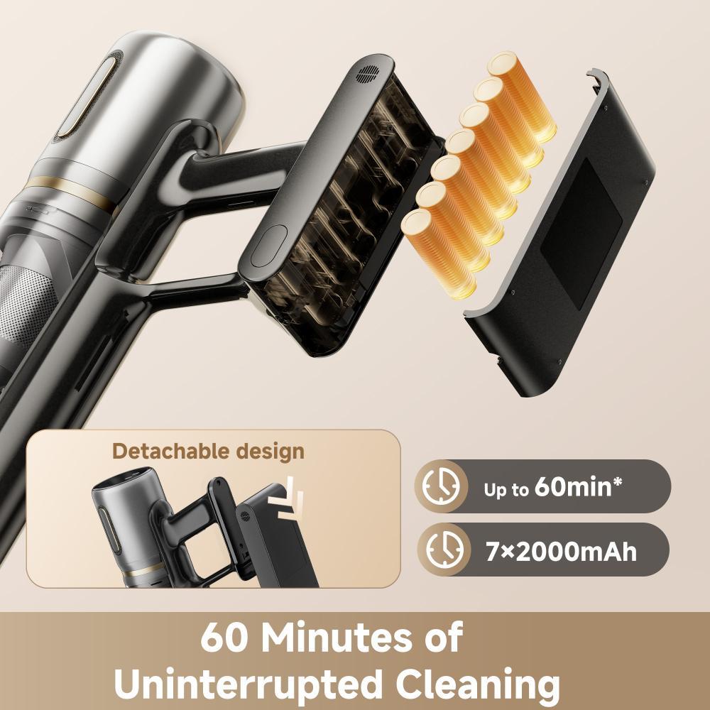 Cordless stick vacuum with detachable dust bin and brush attachment
