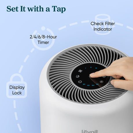 White air purifier with hand pressing top control panel