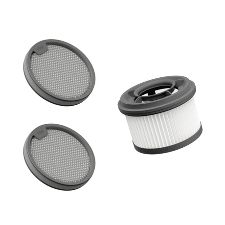 Vacuum filter set with two mesh screens and one white pleated cartridge