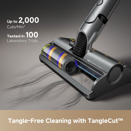Cordless stick vacuum with motorized floor brush and bristle roller