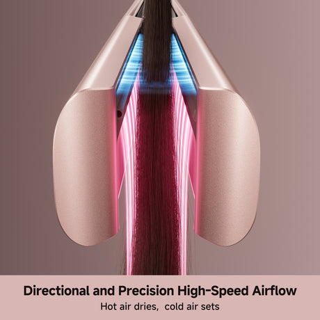 Rose-gold 2-in-1 air straightener with vented plates and airflow stream