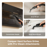 Steam spot cleaner with pro-steam attachments: nozzle and small round brush