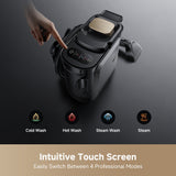Black steam spot cleaner with touch controls and mode icons on the front panel