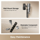 Wall-mounted cordless stick vacuum with removable washable components