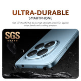 Smartphone back with quad cameras and impact-protection shield graphic