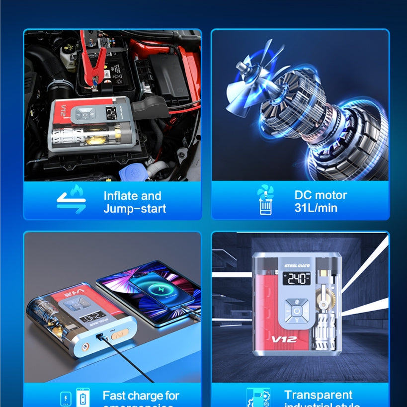 Steelmate Car Safety Bundle — ET-23 TPMS and V12 Pro Inflator Jump Starter