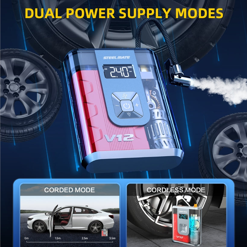 Steelmate Car Safety Bundle — ET-23 TPMS and V12 Pro Inflator Jump Starter