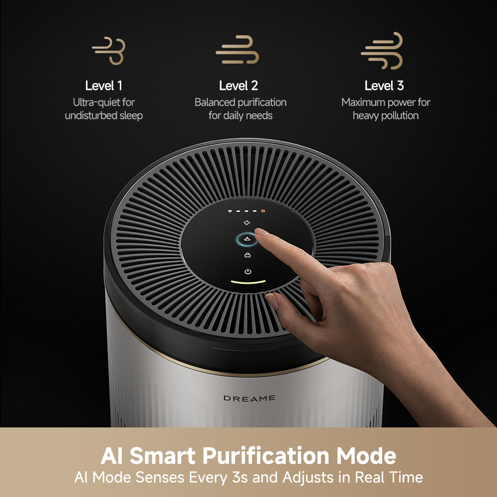Dreame TP20 air purifier top control dial with touch LEDs and dark air outlet
