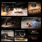 Robot vacuum with extendable roller mop head and steam/suction cleaning modules