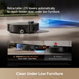 Low-profile robot vacuum with retractable LDS sensor and front roller mop pad