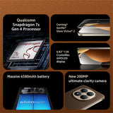 Smartphone feature collage showing processor, display, battery and camera panels