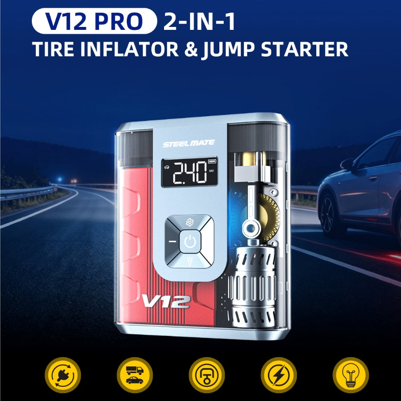 Steelmate Car Safety Bundle — ET-23 TPMS and V12 Pro Inflator Jump Starter