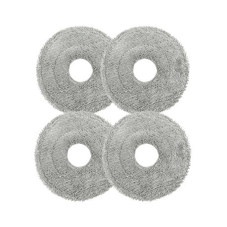 Set of four gray microfiber cleaning pads with center holes for robot vacuum