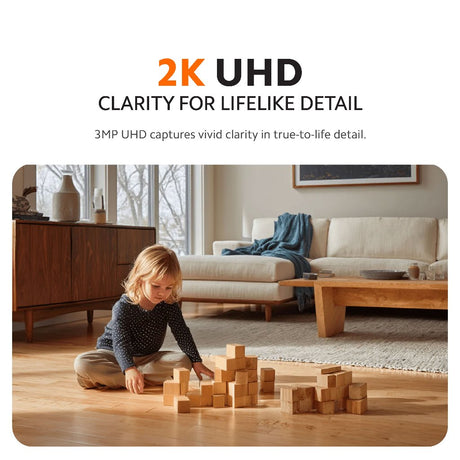 Indoor security camera 2K UHD video clarity for lifelike home detail