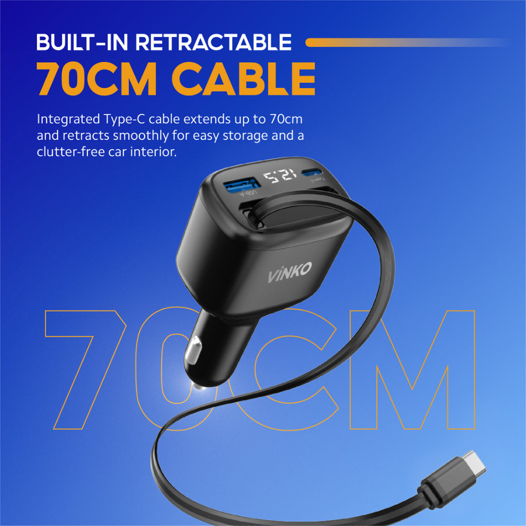 VINKO KV-1 100W Car Charger with Built-in USB-C Cable