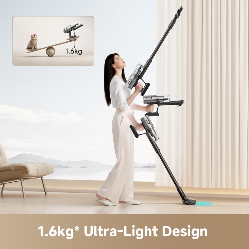 Cordless stick vacuum with floor nozzle and slim wand for handheld use