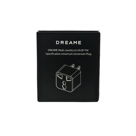Black adapter plug box with front label and conversion plug icon