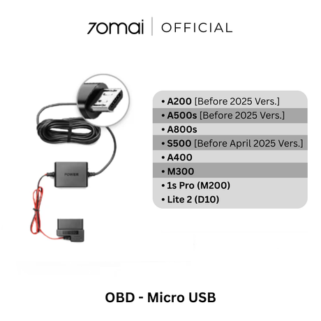 OBD-II hardwire kit with black power module, cable, and Micro-USB connector