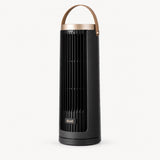 Black tower fan with copper carry handle and vertical air grille