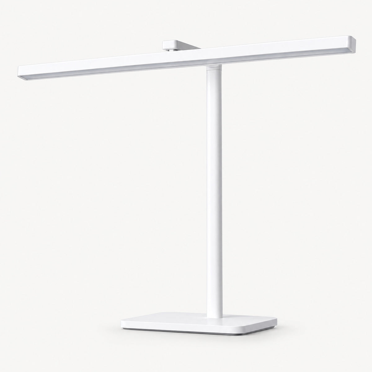 White LED desk lamp with long horizontal light bar and square base.