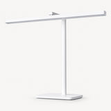 White LED desk lamp with long horizontal light bar and square base.