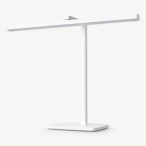 White LED desk lamp with long horizontal light bar and square base.