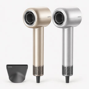 Gold and silver high-speed hair dryers with concentrator nozzle and vent grille