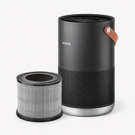 Smartmi air purifier with top grille and front mesh, plus cylindrical filter cartridge