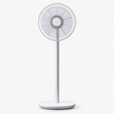 Standing fan with round grille and pedestal base