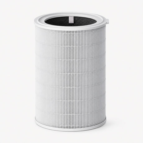 White cylindrical air purifier filter cartridge with dark circular top opening