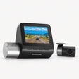 Black dash cam with screen display and separate rear camera module